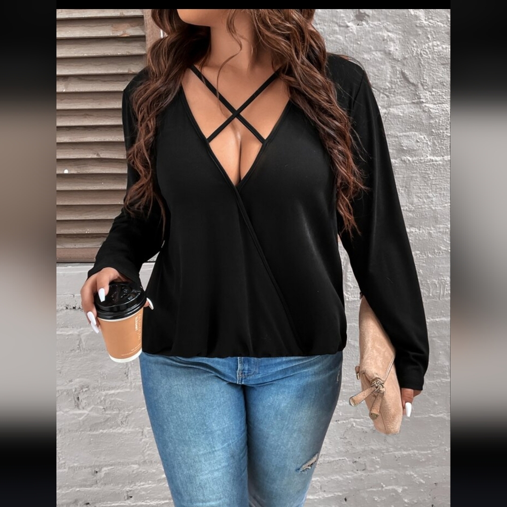 SHEIN Black Long Sleeve Cut Out Blouse